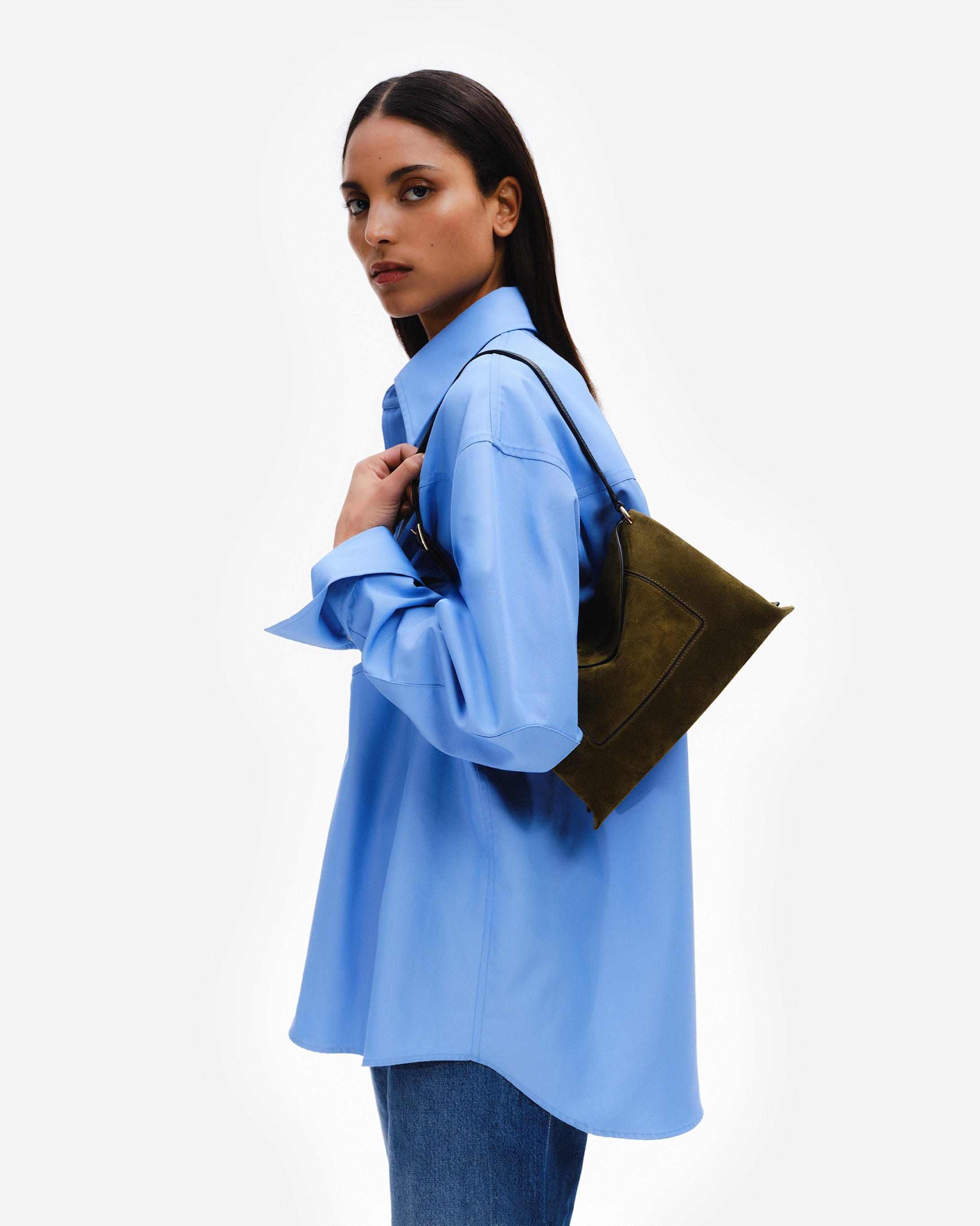 Penelope Slouch Bag - Olive Suede