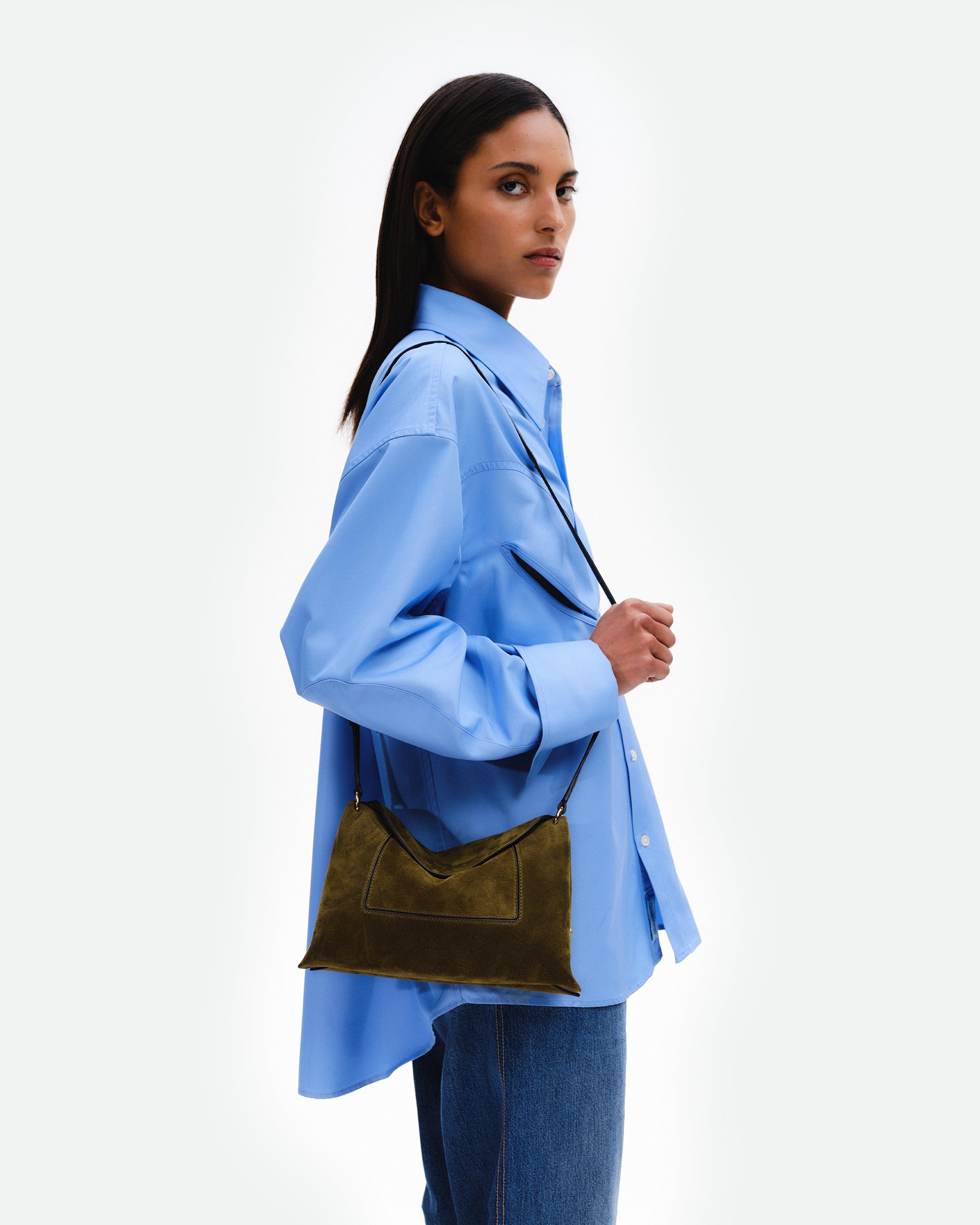 Penelope Slouch Bag - Olive Suede