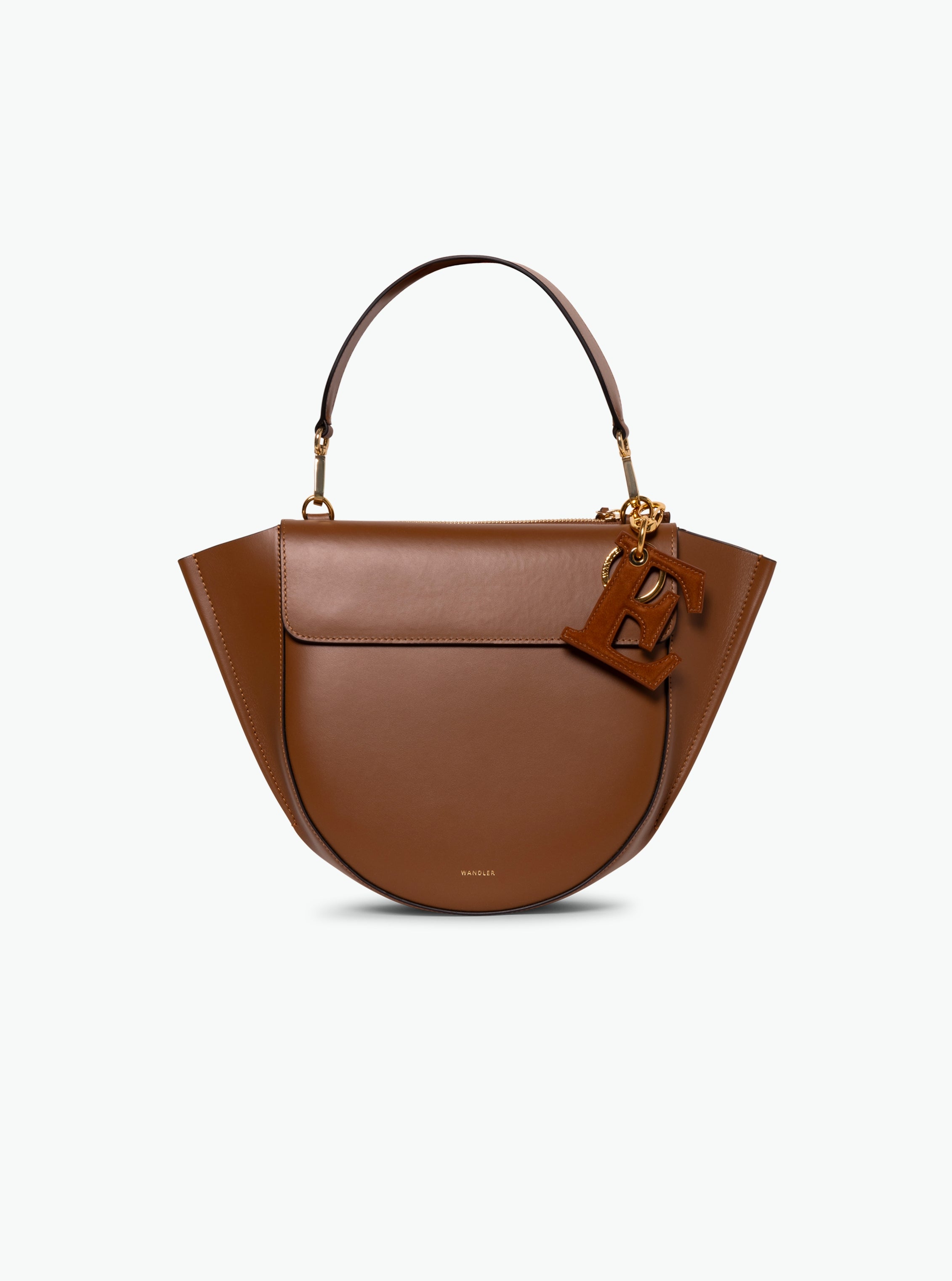 Bag Charm Letter - E - Tan Suede