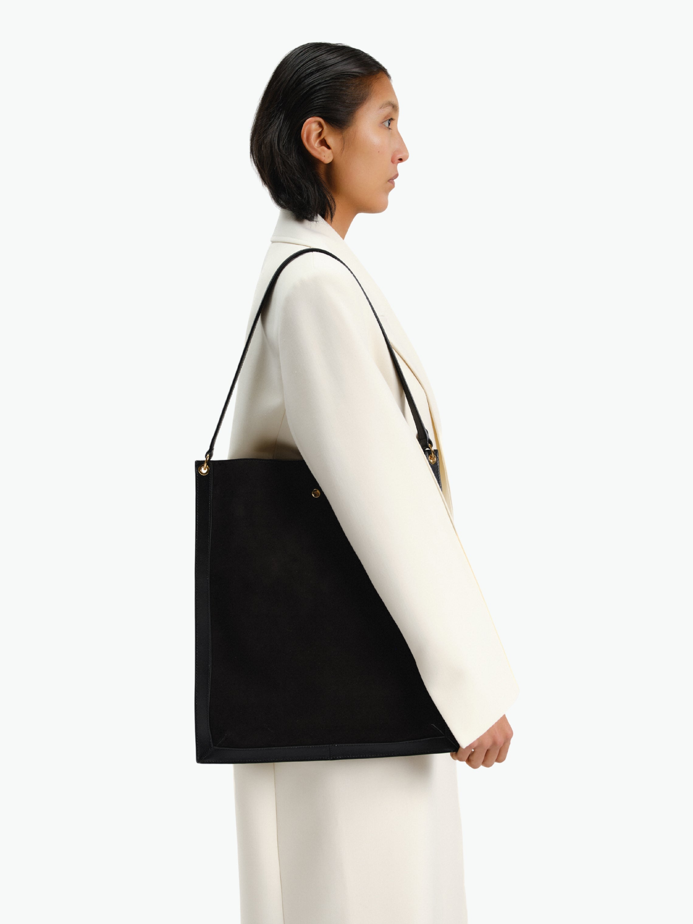 Penny Tote - Black Suede / Black