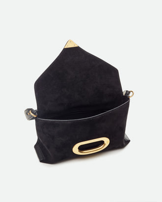 Veneto Shoulder Bag Small - Black Suede