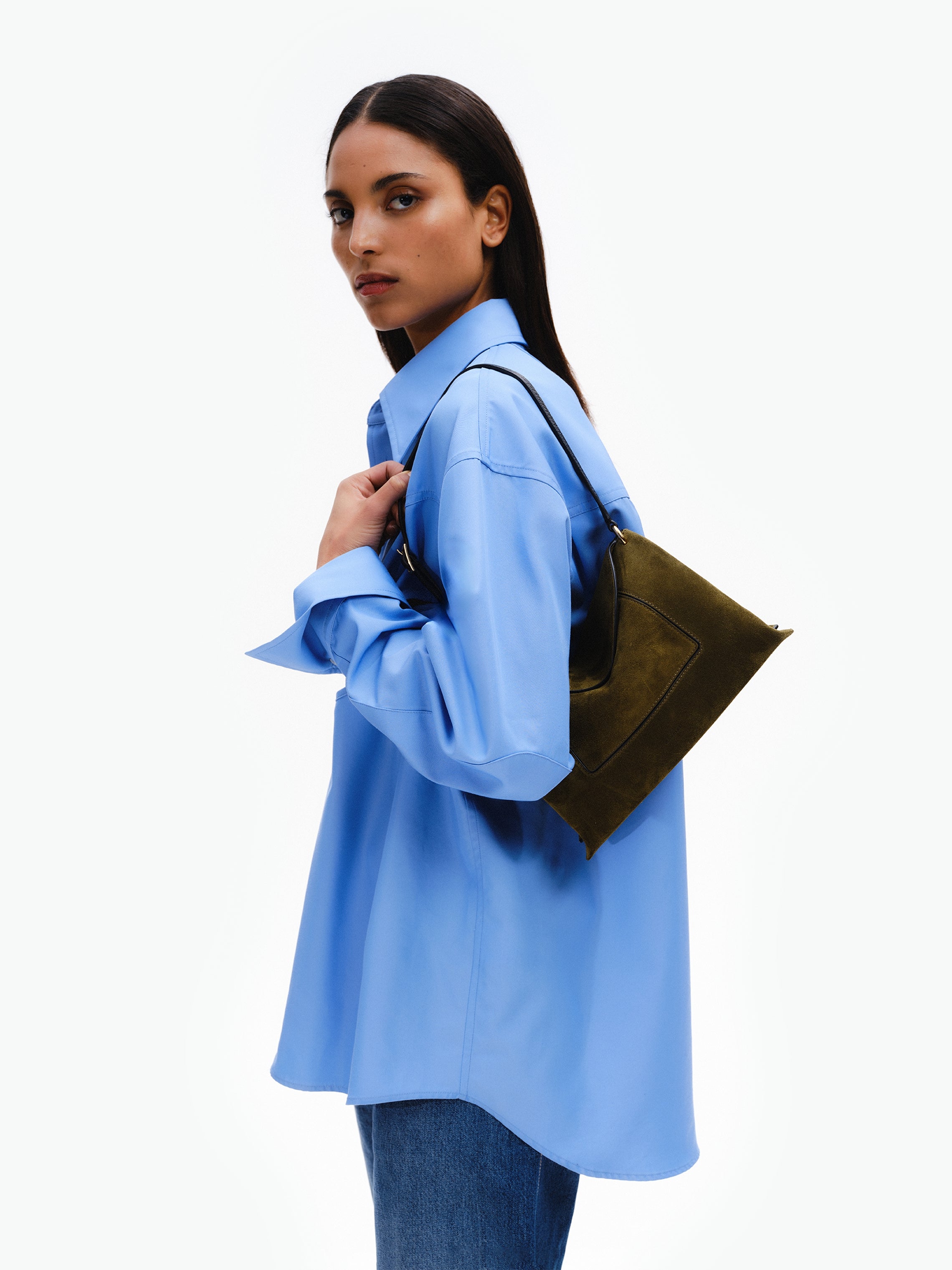 Penelope Slouch Bag - Olive Suede – Wandler.com