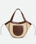 Wandler Hortensia Slouch Tote in color Beige Raffia made with raffia made from calf leather with golden hardware, front view.