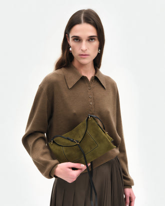 Penelope Slouch Bag - Olive Suede