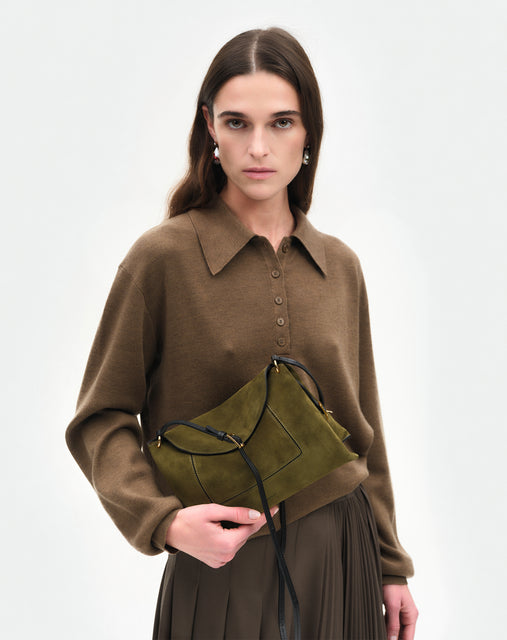 Penelope Slouch Bag - Olive Suede