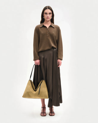 Penelope Tote - Khaki Suede / Black