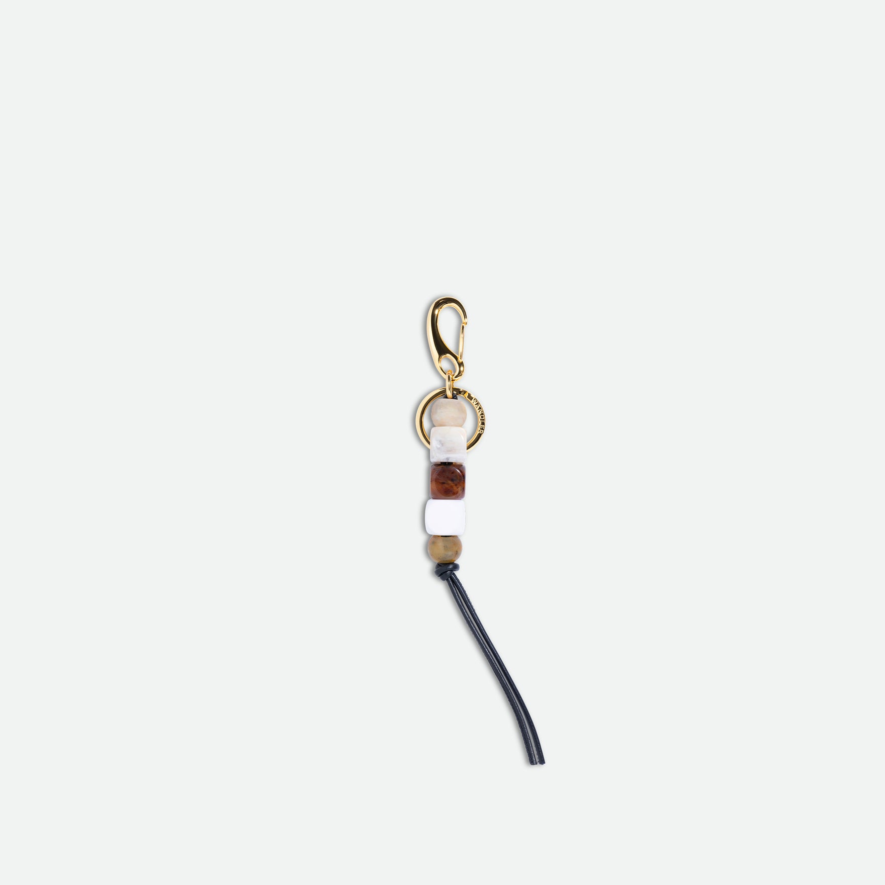 Wandler Bag Charm Marble Mix in brass and lambskin leather with golden hardware, shown as a bag charm, front view.
