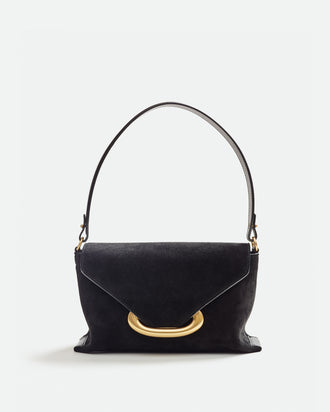 Veneto Shoulder Bag Small - Black Suede