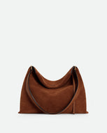 Wandler Penelope Tote Small in the color Saddle Suede calf leather with golden hardware and soft slouchy silhouette, front view.