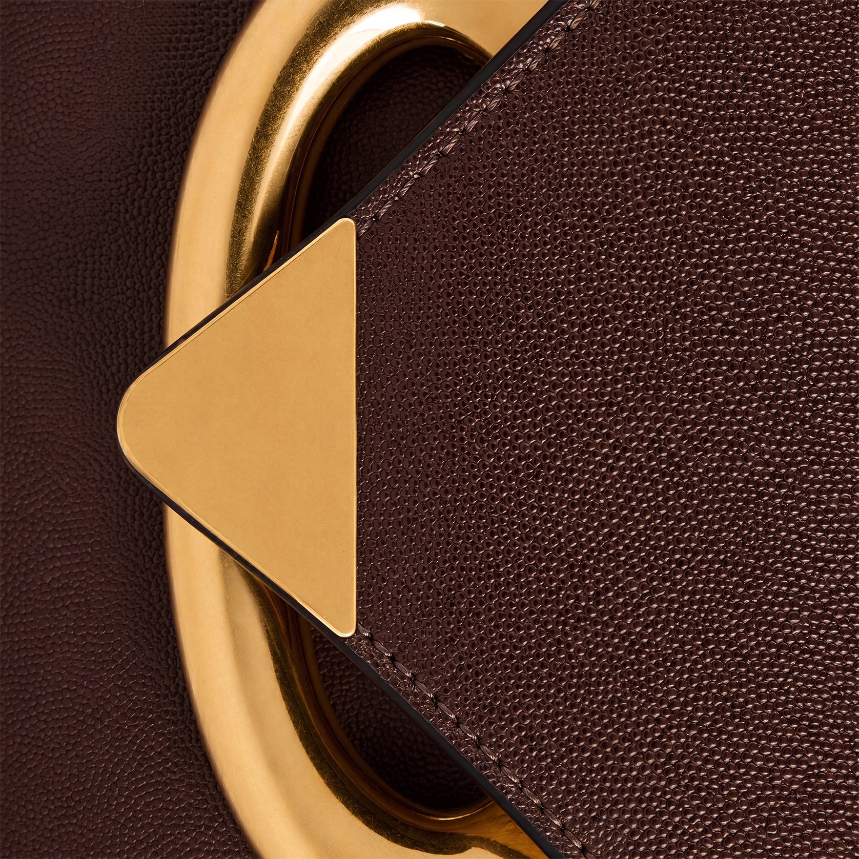 Wandler Veneto Crossbody Bag in Soil Caviar calf leather with oversized golden clasp hardware and structured silhouette, close up detailing the clasp.