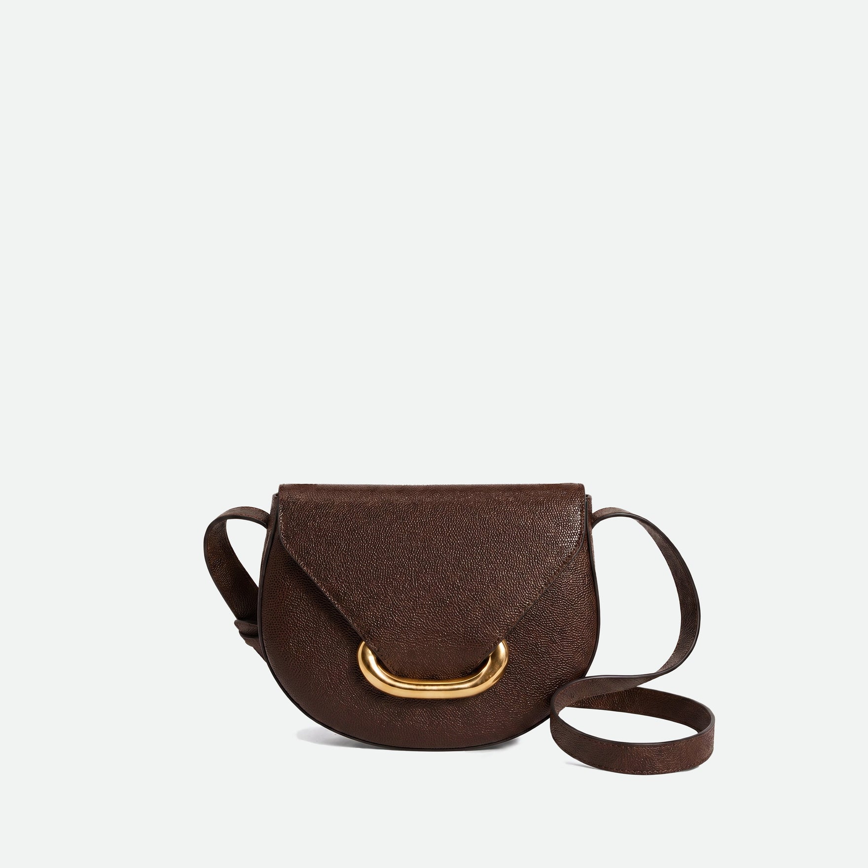 Wandler Veneto Crossbody Bag in Soil Caviar calf leather with oversized golden clasp hardware and structured silhouette, front view. 