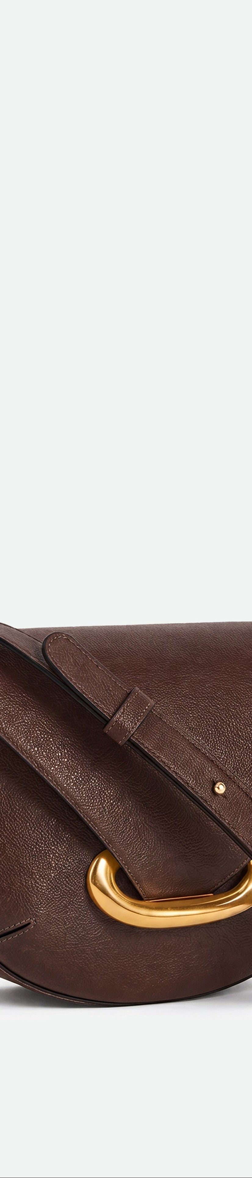 Wandler Veneto Crossbody Bag in Soil Caviar calf leather with oversized golden clasp hardware and structured silhouette, three quarters view. 