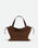 Wandler Ida Bag in Palissander Suede Italian calf leather with golden hardware and sculptural top handle, front view.