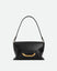 Wandler Veneto Shoulder Bag Small in the color Black, made from Italian calf leather with oversized golden clasp hardware, structured silhouette, front view.

