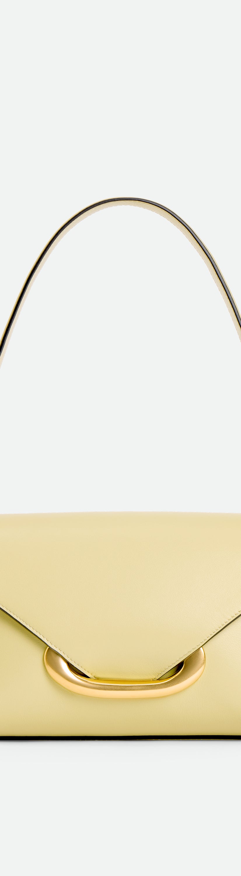 Wandler Veneto Shoulder Bag Small in the color Island, made from Italian calf leather with oversized golden clasp hardware, structured silhouette, front view.