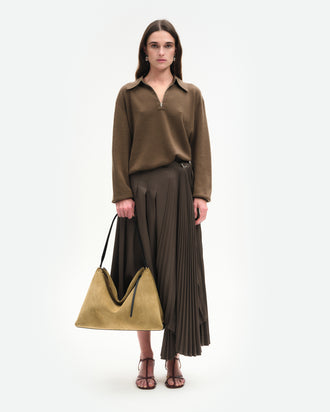 Penelope Tote - Khaki Suede / Black