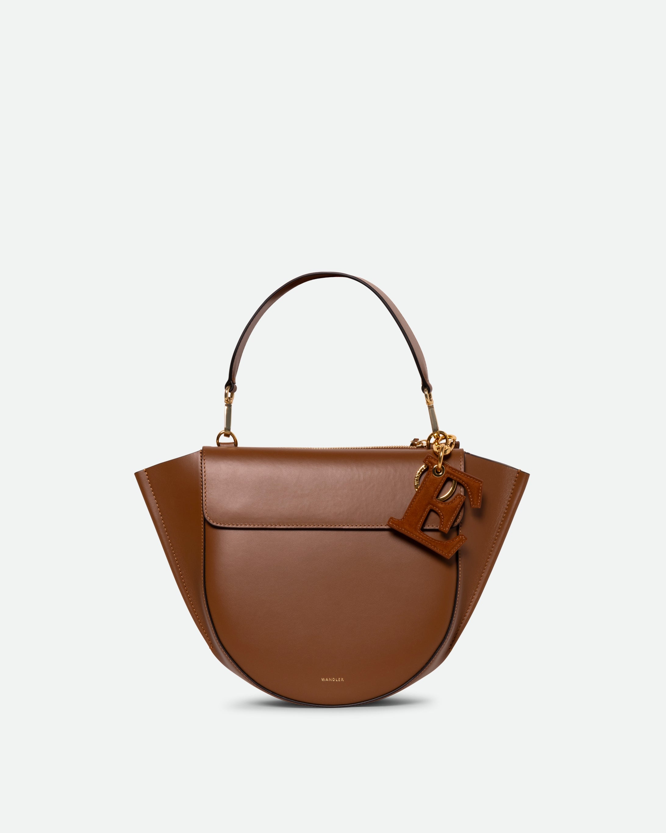 Bag Charm Letter - E - Tan Suede