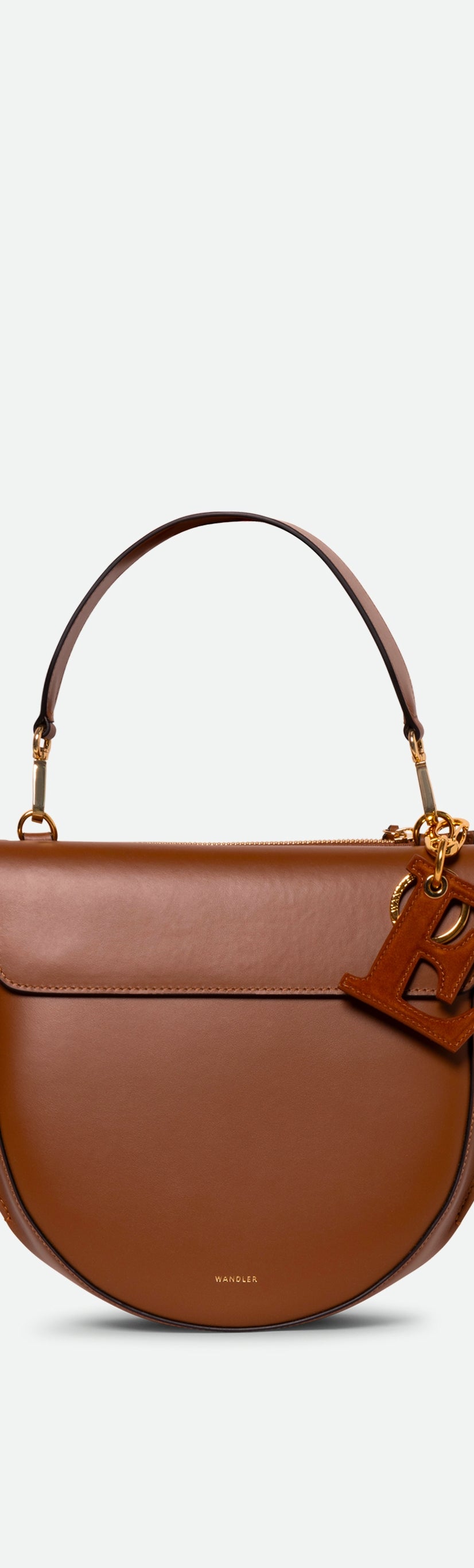 Bag Charm Letter - E - Tan Suede