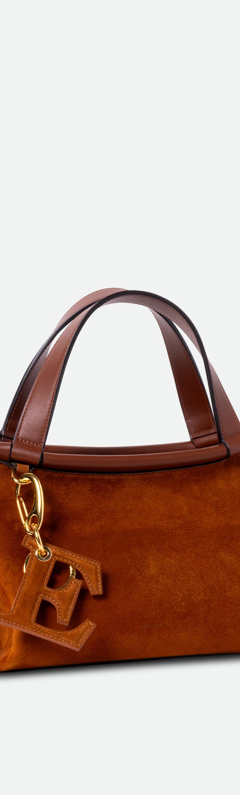 Bag Charm Letter - E - Tan Suede