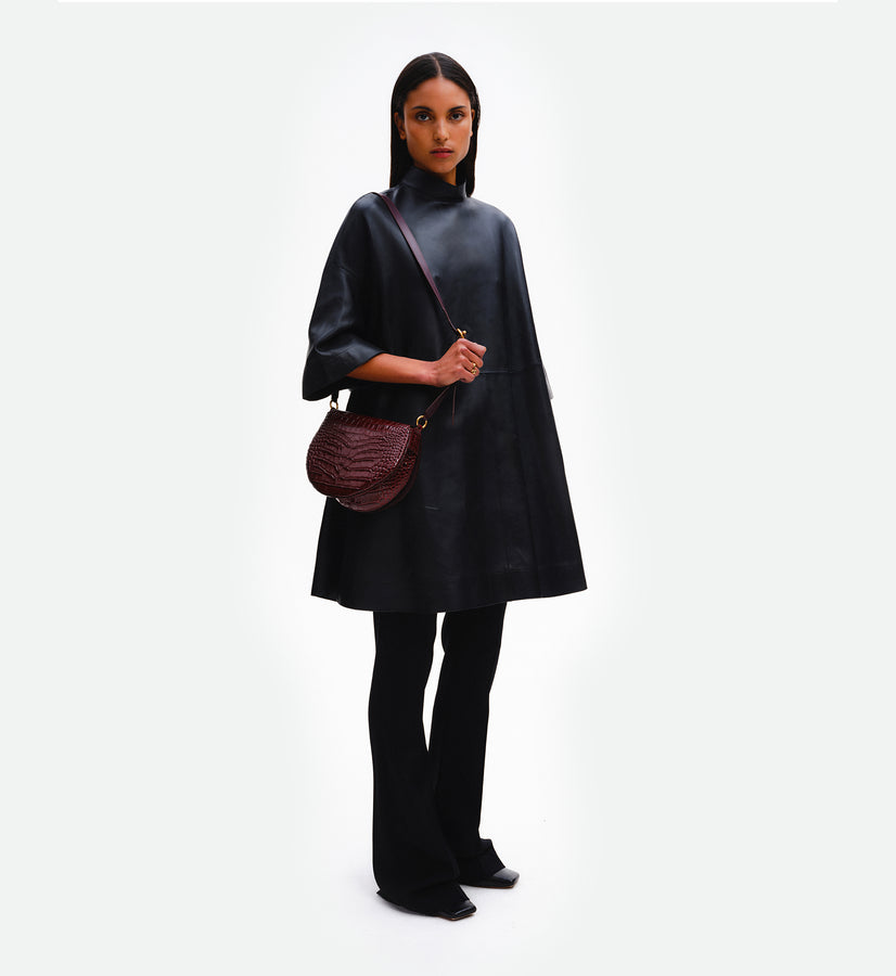 Kate Saddle Bag - Bordeaux Croco