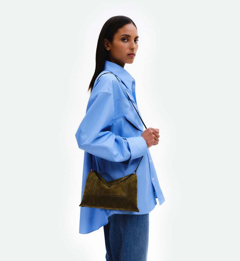 Penelope Slouch Bag - Olive Suede
