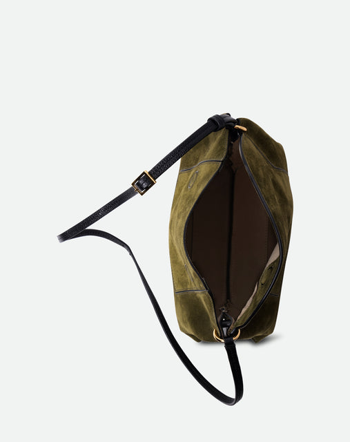 Penelope Slouch Bag - Olive Suede