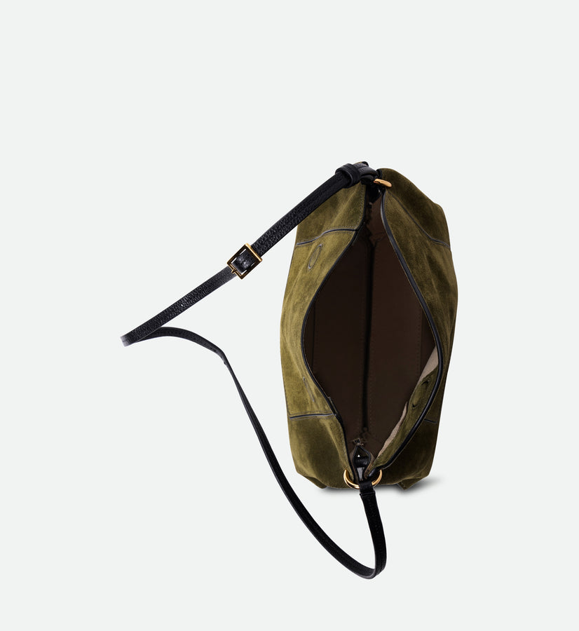 Penelope Slouch Bag - Olive Suede