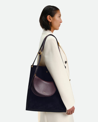 Penny Tote - Black Suede / Black