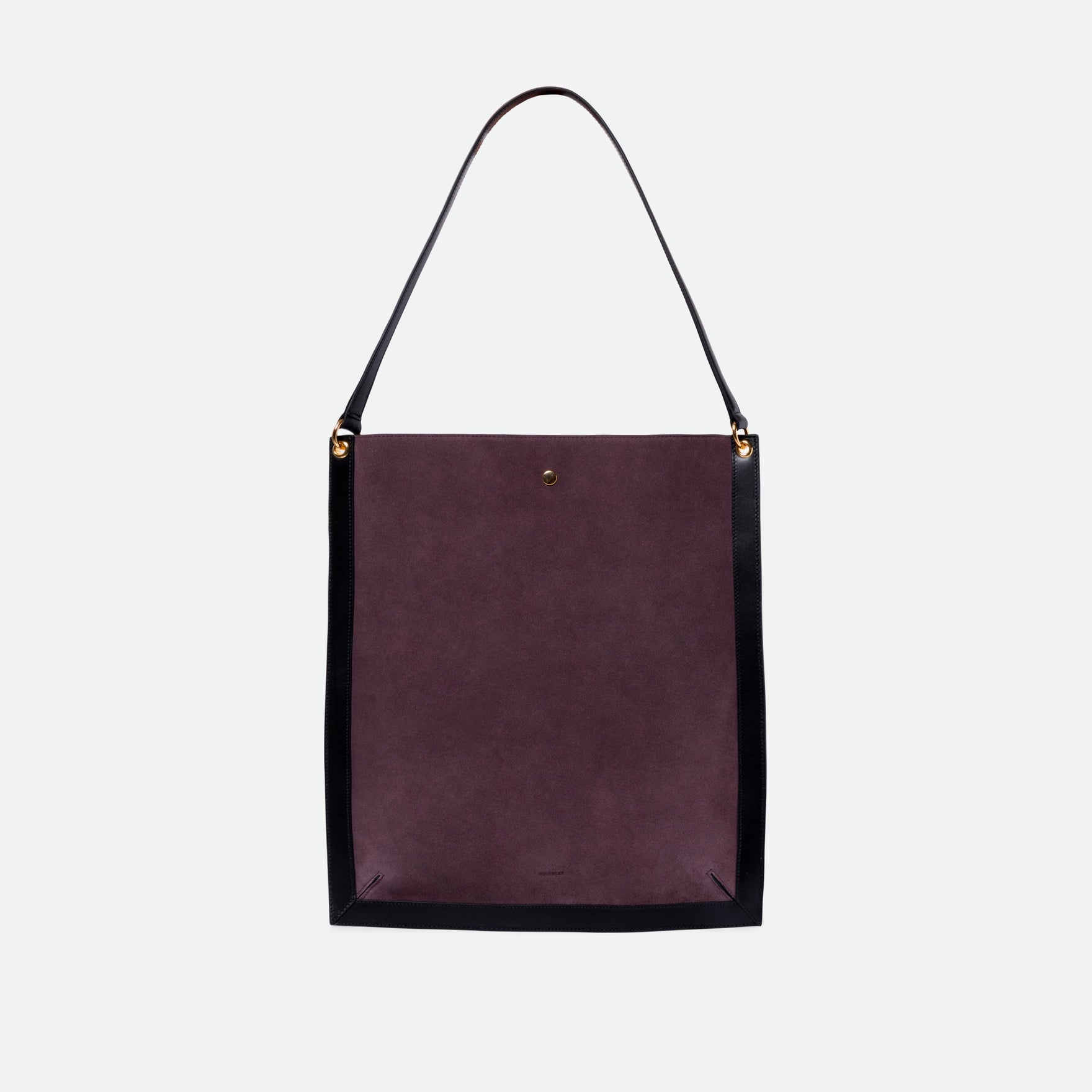 Wandler Penny Tote in the color Grape, made from Italian calf leather with hand-painted black edges and golden hardware, backside view.