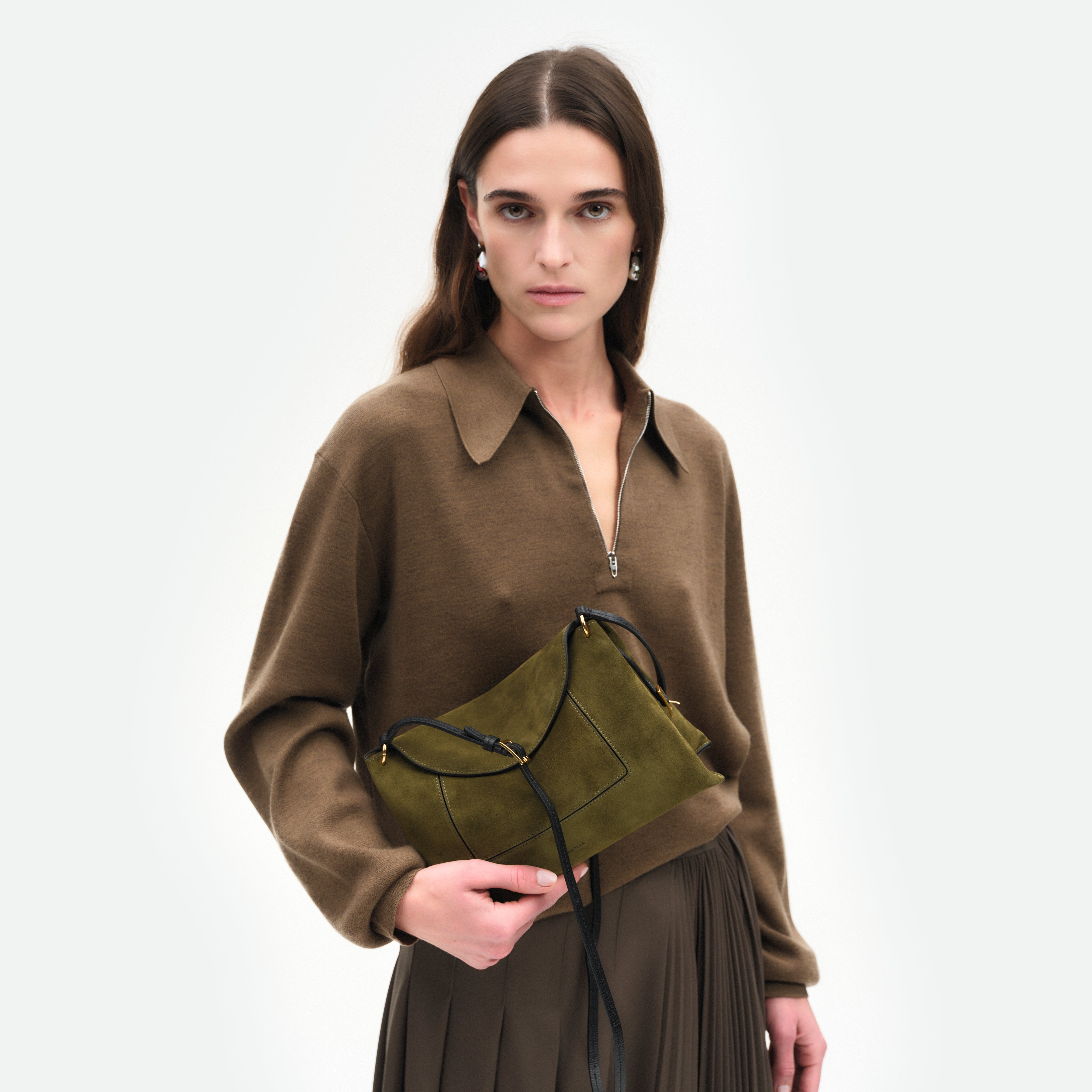 Penelope Slouch Bag - Olive Suede – Wandler.com