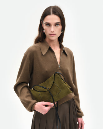 Penelope Slouch Bag - Olive Suede