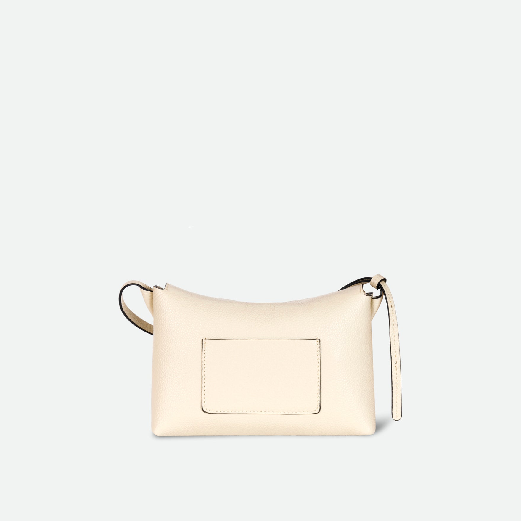 Wandler Penelope Slouch Mini in Beige Crust, Italian calf leather with golden hardware and slim adjustable strap, backside view.