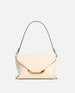 Wandler Veneto Shoulder Bag Small in the color Ivory, made from Italian calf leather with oversized golden clasp hardware, structured silhouette, front view.