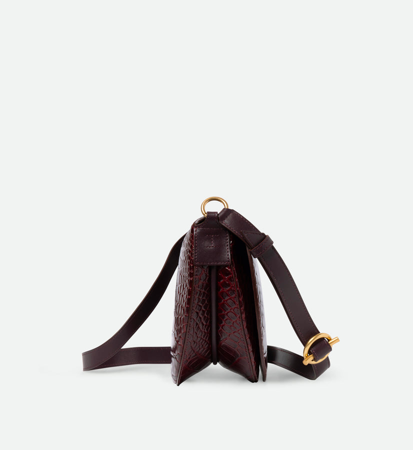 Kate Saddle Bag - Bordeaux Croco