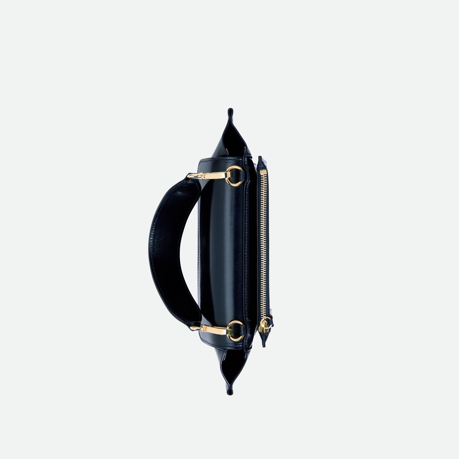 Wandler Hortensia Bag Small in the color Orion Glaze, deep dark blue, Italian calf leather with golden hardware and rounded silhouette, topside view, overhead shot.