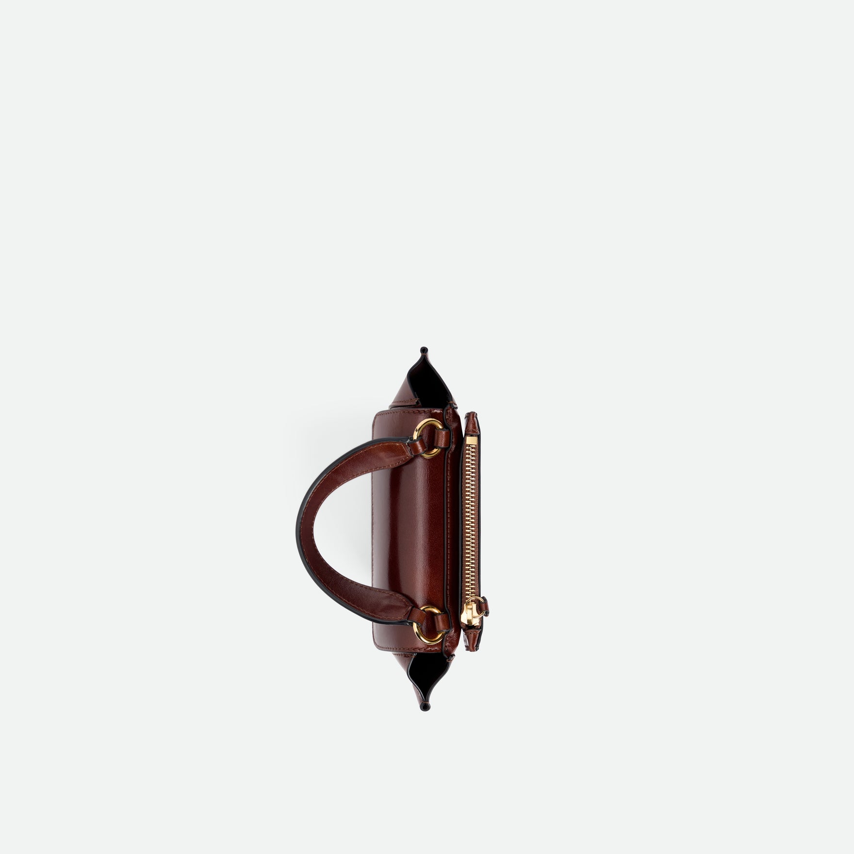 Wandler Hortensia Bag Piccola in the color Palissander Glaze, shiny dark red, made from Italian calf leather with golden hardware and rounded silhouette, topside view.