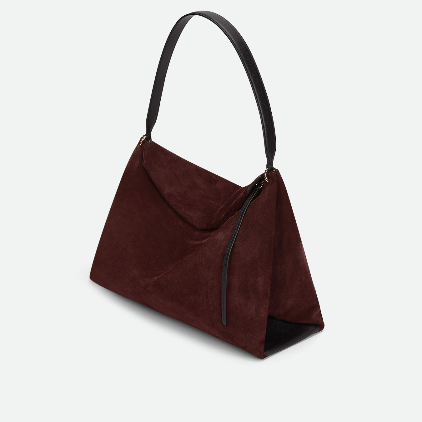 Wandler Penelope Tote in the color Acai Suede, made from Italian calf leather with golden hardware and soft structured silhouette, backside view.