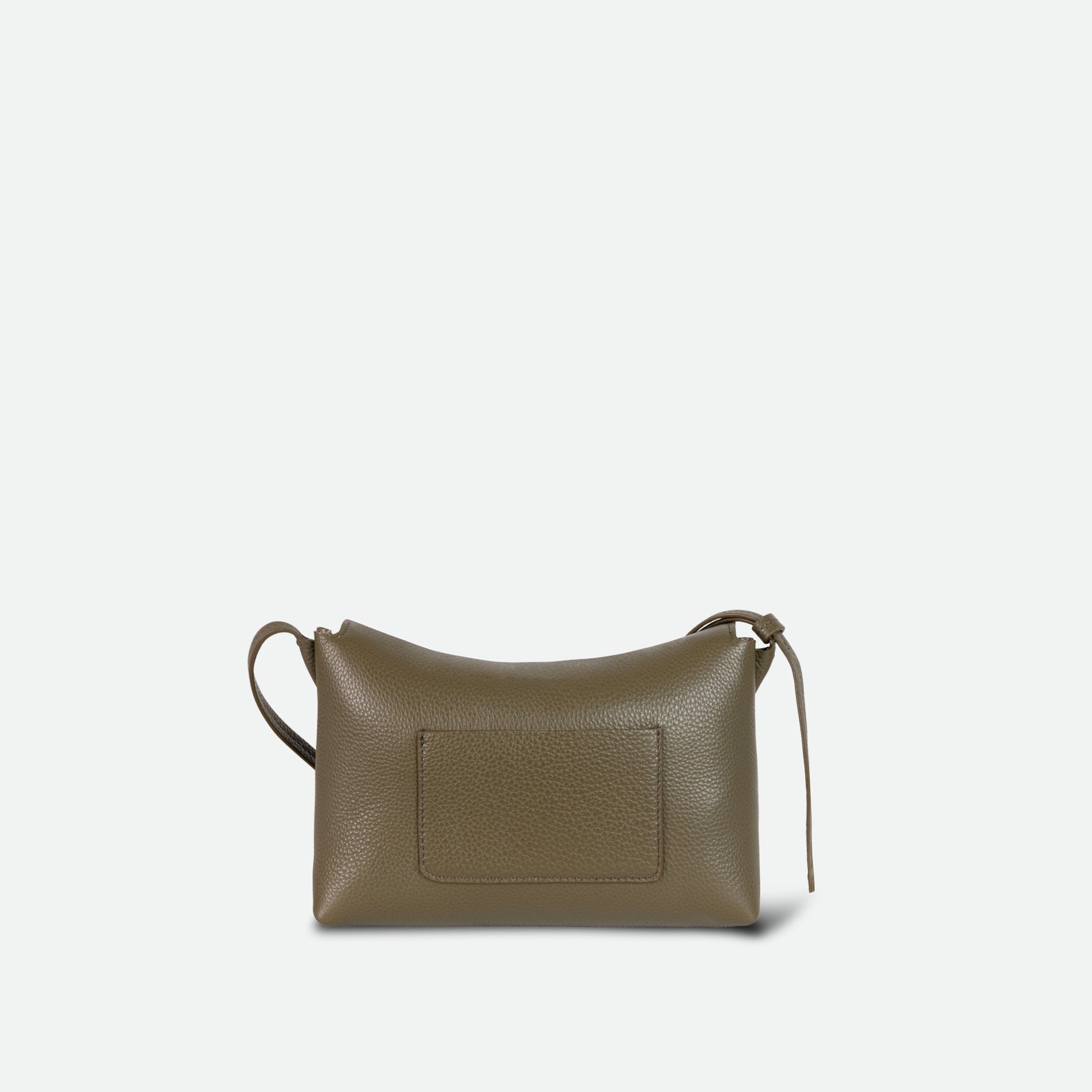 Wandler Penelope Slouch Mini in Olive Crust, green, Italian calf leather with golden hardware and slim adjustable strap, backside view. 