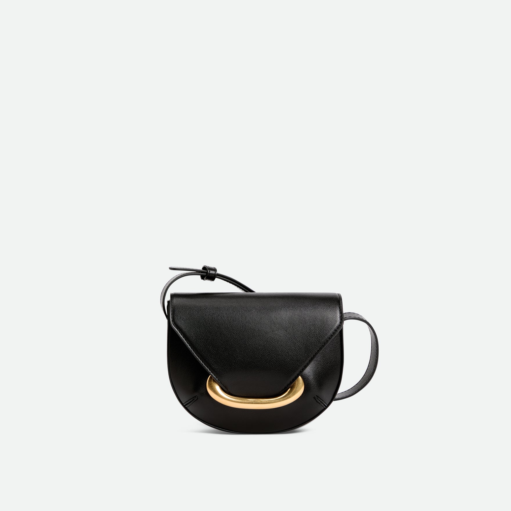 Wandler Veneto Crossbody Small in Black, made from Italian calf leather with golden clasp hardware and structured silhouette, front view.