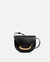 Wandler Veneto Crossbody Small in Black, made from Italian calf leather with golden clasp hardware and structured silhouette, front view.