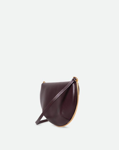Wandler Kate Mini Crossbody in the color Grape, made from Italian calf leather with golden hardware and adjustable strap, backside view.