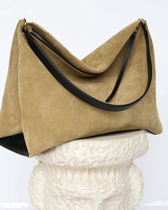 Penelope Tote - Khaki Suede / Black