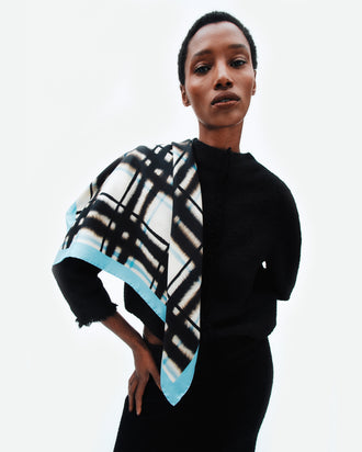 Silk Scarf 65 x 65 - Sky Check